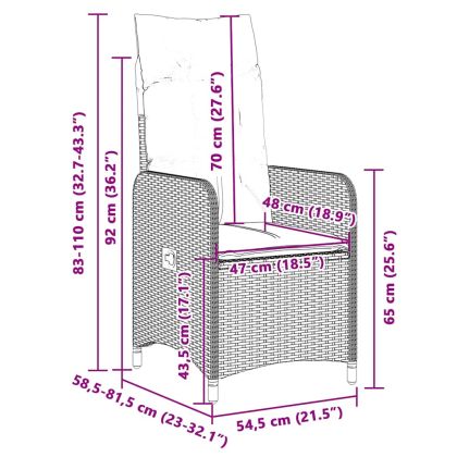 Градински бистро комплект с възглавници 9 части сив полиратан