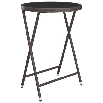 Бистро комплект от 3 части, полиратан и закалено стъкло, кафяв