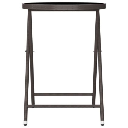 Бистро комплект от 3 части, полиратан и закалено стъкло, кафяв