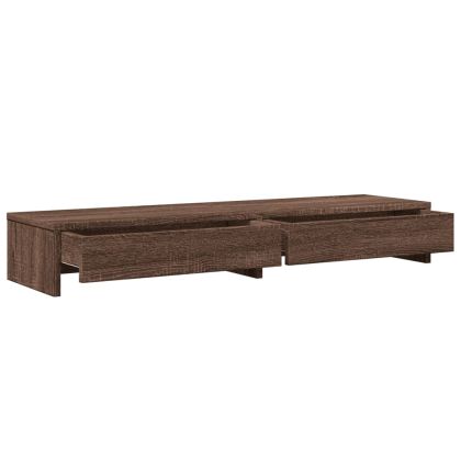 Стойка за монитор с чекмеджета, кафяв дъб, 100x27x15 см
