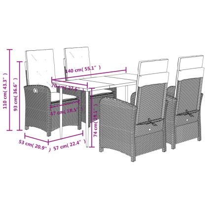Градински трапезен комплект възглавници 5 части черен полиратан