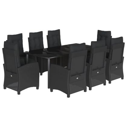 Градински трапезен комплект възглавници 9 части черен полиратан