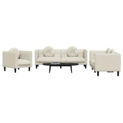 Комплект дивани 3 части с възглавници, кремав, кадифе