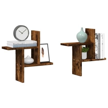 Стенни рафтове, 2 бр, опушен дъб, 38x12x38 см, инженерно дърво