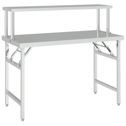 Кухненска работна маса с рафт 120x60x115 см неръждаема стомана