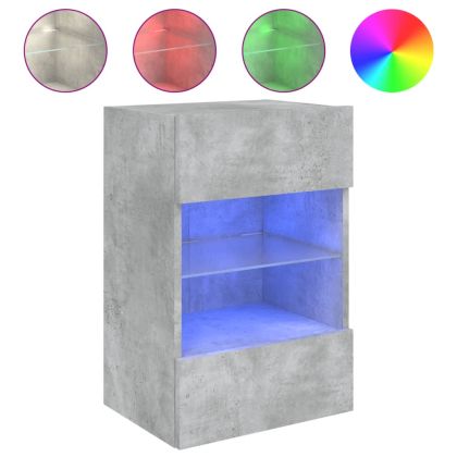 Стенен ТВ шкаф с LED осветление, бетонно сив, 40x30x60,5 см