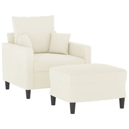 Кресло с табуретка, кремаво, 60 см, кадифе