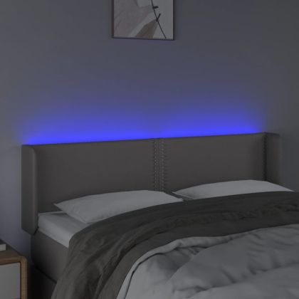 LED горна табла за легло, сива, 147x16x78/88см, изкуствена кожа