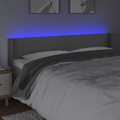 LED горна табла за легло, сива, 203x16x78/88см, изкуствена кожа