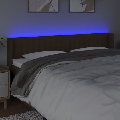 LED горна табла за легло, тъмнокафява, 203x16x78/88 см, плат