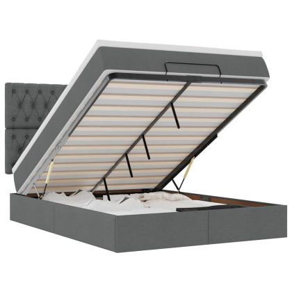 Османско легло с матрак Тъмно сиво 140x190 cm Тъкан