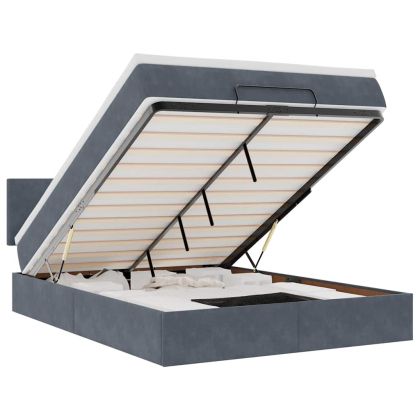 Османско легло с матрак Тъмно сиво 140x190cm кадифе