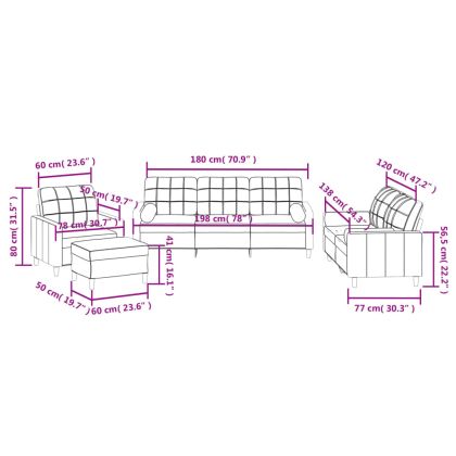 Комплект дивани 4 части с възглавници таупе текстил