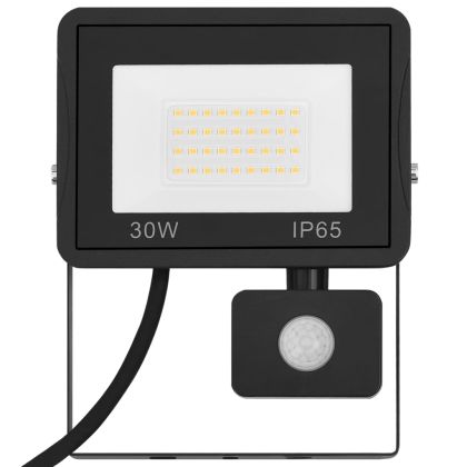 LED прожектор със сензор, 30 W, топло бяло