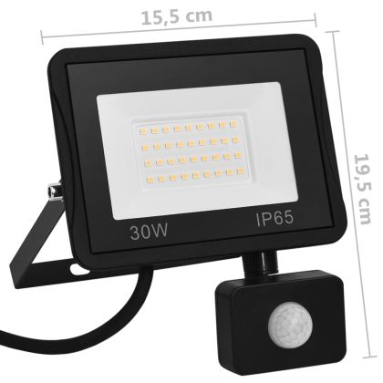 LED прожектор със сензор, 30 W, топло бяло