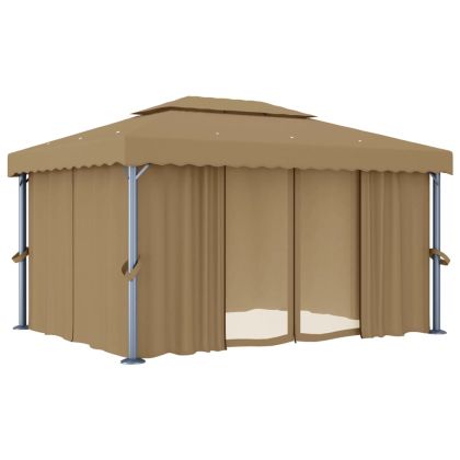 Шатра със завеси, 4x3 м, таупе, алуминий