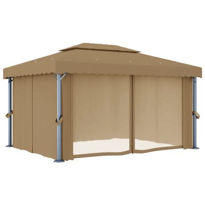 Шатра със завеси, 4x3 м, таупе, алуминий