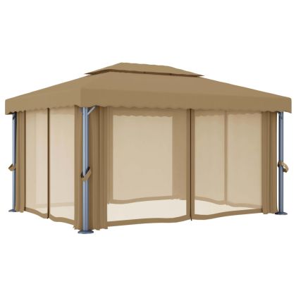 Шатра със завеси, 4x3 м, таупе, алуминий
