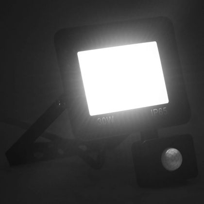 LED прожектор със сензор, 30 W, студено бяло