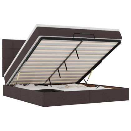 Османска легло с матрак и LED, тъмнокафяво, 160x200 см, плат