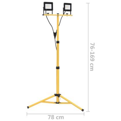 LED прожектор със статив, 2x30 W, топло бяло