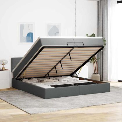 Османска легло с матрак, тъмносиво, 200x200 см, плат