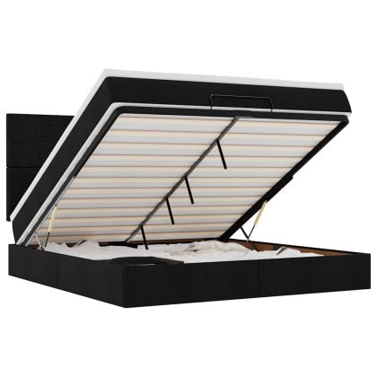 Османска легло с матрак, черно, 180x200 см, плат