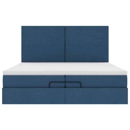 Османска легло с матраци, синьо, 200x200 см, плат