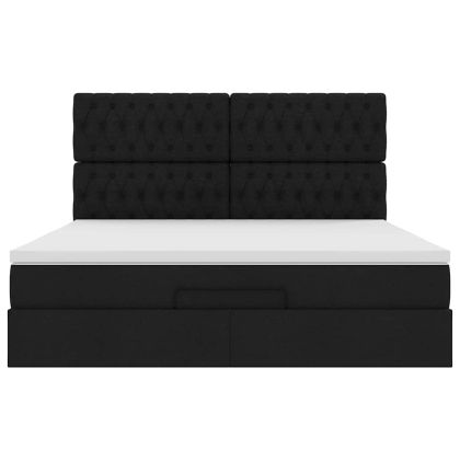 Османска легло с матрак, черно, 160x200 см, плат