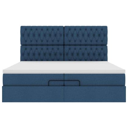 Османска легло с матраци, синьо, 200x200 см, плат