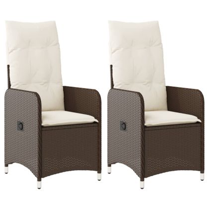 Накланящи градински столове с възглавници 2 бр полиратан кафяви