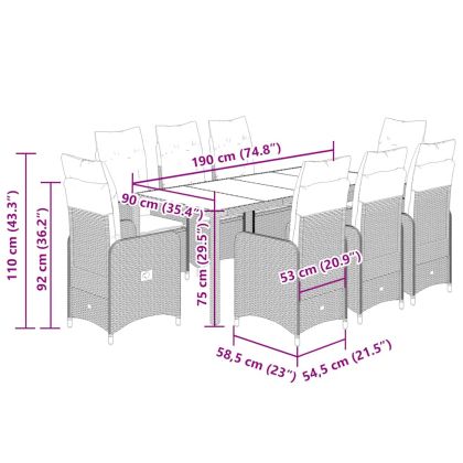 Градински бистро комплект с възглавници 9 части бежов полиратан