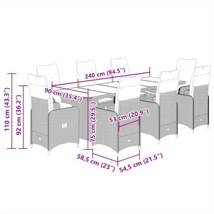 Градински бистро комплект с възглавници 9 части бежов полиратан