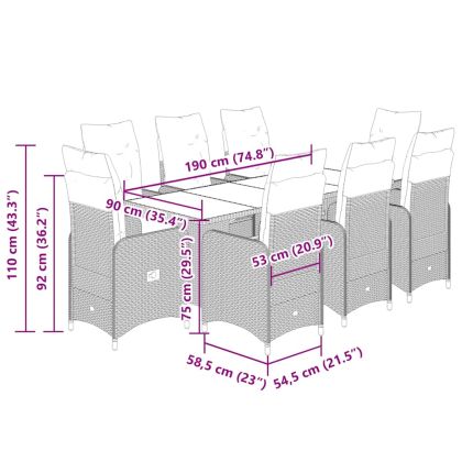 Градински бистро комплект с възглавници 9 части бежов полиратан