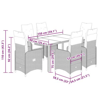 Градински бистро комплект с възглавници 7 части бежов полиратан