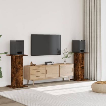 Стойки за тонколони 2 бр опушен дъб 30x30x80 см инженерно дърво