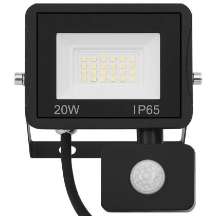 LED прожектор със сензор, 20 W, топло бяло