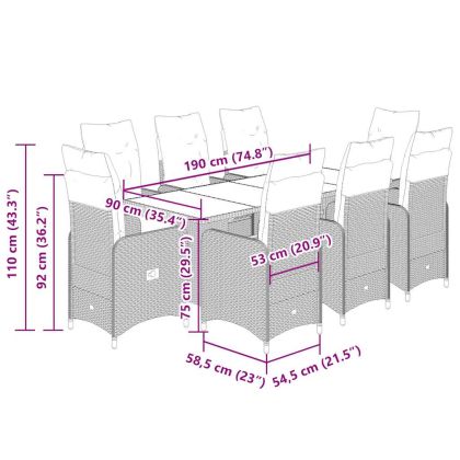 Градински бистро комплект с възглавници 9 части бежов полиратан