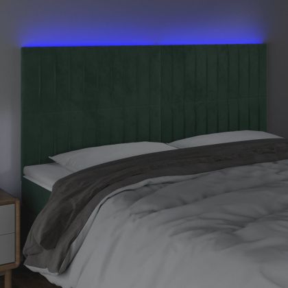 LED горна табла за легло, тъмнозелена, 160x5x118/128 см, кадифе