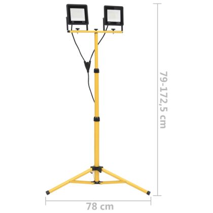 LED прожектор със статив, 2x50 W, студено бяло