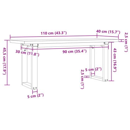 Кафе маса О-образна рамка 110x40x45,5 см бор масив и стомана