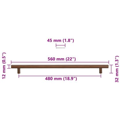 Дръжки за шкафове, 5 бр, бронз, 480 мм, неръждаема стомана