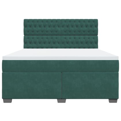 Боксспринг легло с матрак, тъмнозелено, 180x200 см, кадифе
