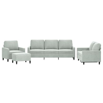 Комплект дивани от 4 части с възглавници, светлосив, кадифе