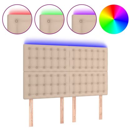 LED горна табла за легло, капучино, 144x5x118/128 см