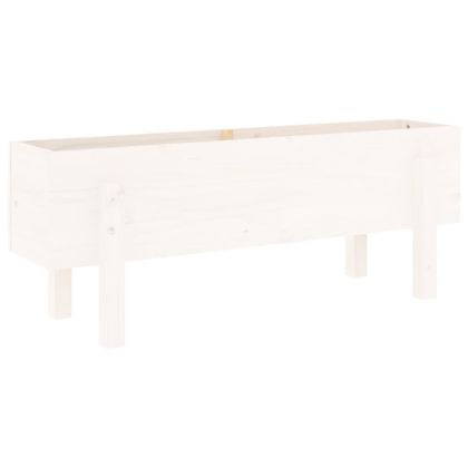 Градинско повдигнато легло, бяло, 101x30x38 см, бор масив