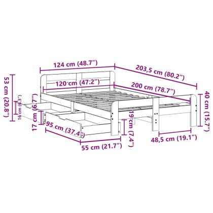 Рамка за легло без матрак, 120x200 см, масивна чамова дървесина