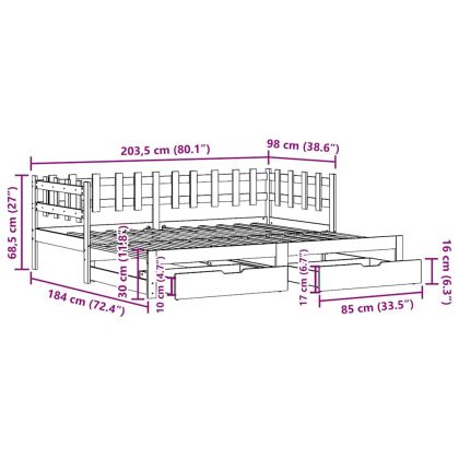 Дневно легло с уширение и чекмеджета без матрак 90x200 см