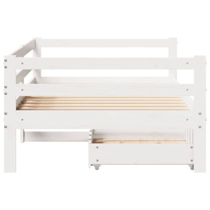 Легло с чекмеджета, без матрак, бяло, 90x200 см, масивно дърво
