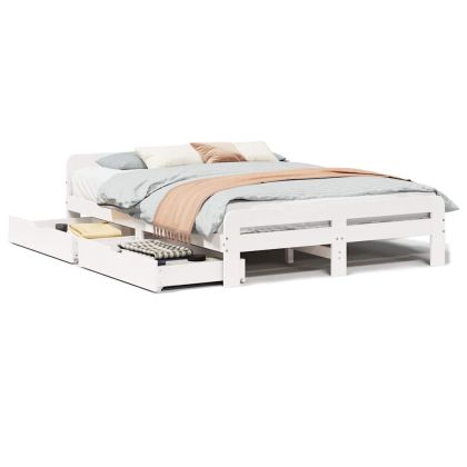 Рамка за легло без матрак, бял, 140x190 см, бор масив